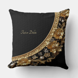 Almohada Decorativa de Flores Doradas Ornamentadas