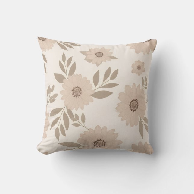 Almohada decorativa de flores en beige suave (Anverso)