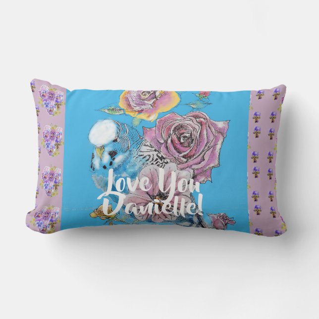 Almohada decorativa de flores liláceas de periquit (Anverso)