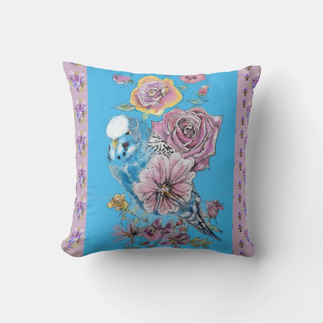 Almohada decorativa de flores lilas de periquito a (Anverso)