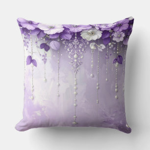 Almohada Decorativa de Flores Moradas con Perlas C