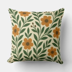 Almohada Decorativa de Flores Naranjas y Verdes