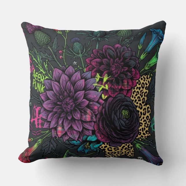 Almohada decorativa de flores oscuras Cyberpunk -  (Anverso)