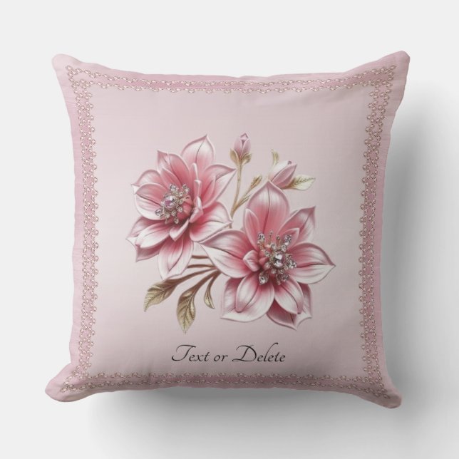 Almohada Decorativa De Flores Rosadas Modernas (Anverso)