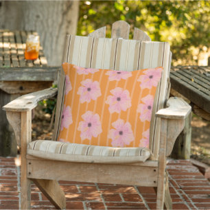 Almohada Decorativa De Flores Rosadas Y Rayas