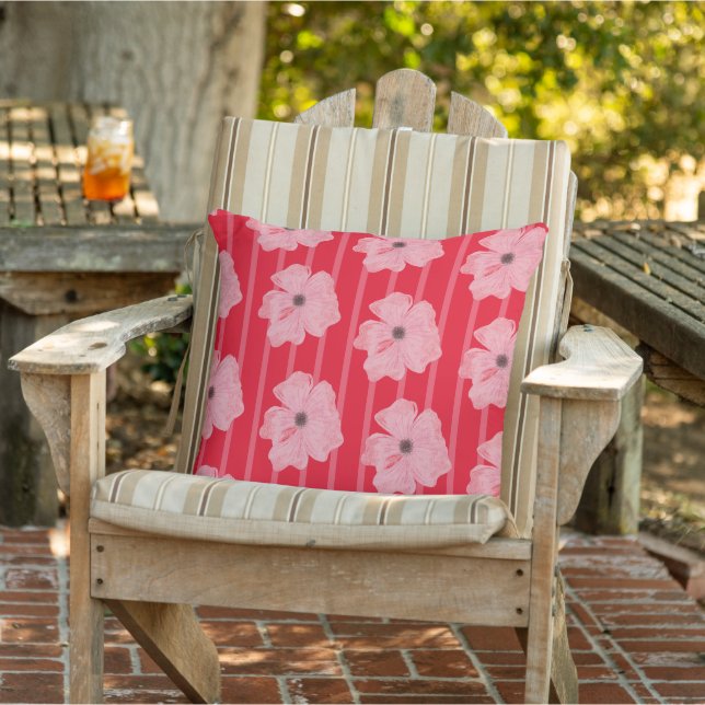 Almohada Decorativa De Flores Rosadas Y Rayas (Silla)