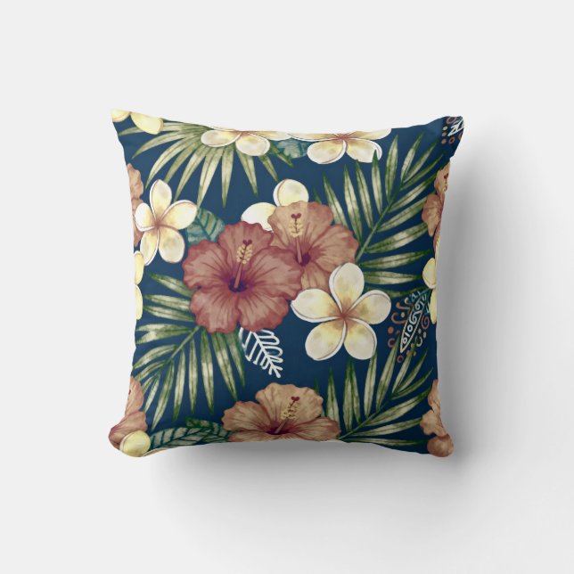 Almohada Decorativa De Flores Tropicales En Negrit (Anverso)