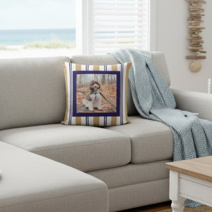 Almohada decorativa de foto de mascota con rayas N