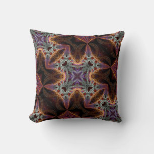 Almohada decorativa de fractales naranja púrpura a