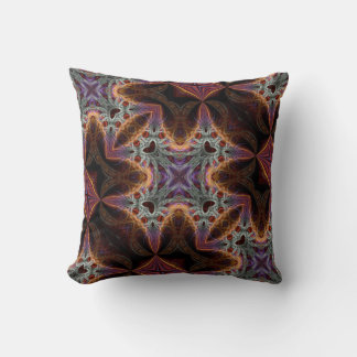 Almohada decorativa de fractales naranja púrpura a