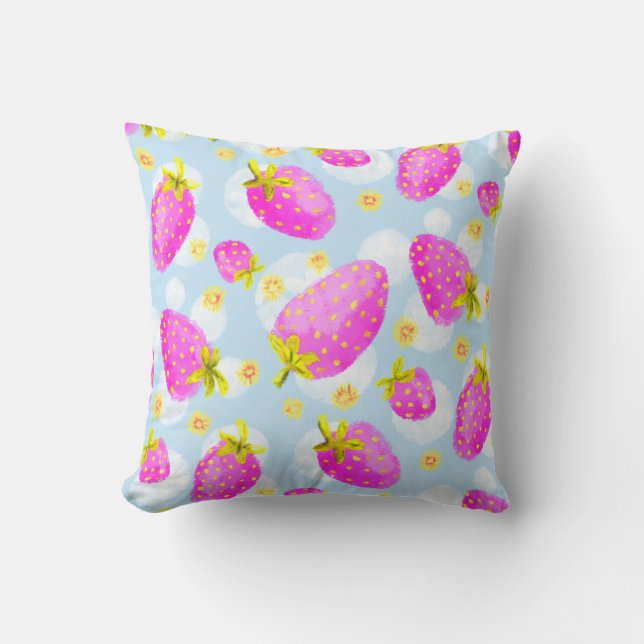 Almohada Decorativa de Fresa Rosa Adorable (Anverso)
