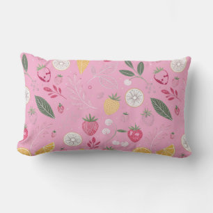Almohada decorativa de fresa rosa y floral