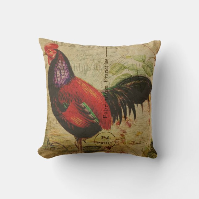 Almohada decorativa de gallo campestre francés vin (Anverso)