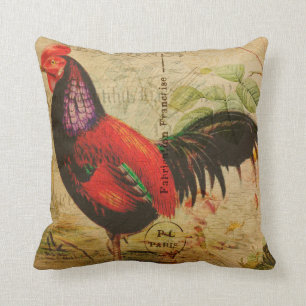 Almohada decorativa de gallo campestre francés vin