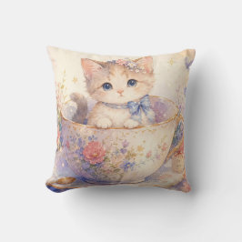 Almohada Decorativa de Gatito Adorable en Taza de