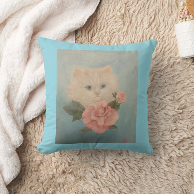Almohada decorativa de gatito blanco y flor (Manta)