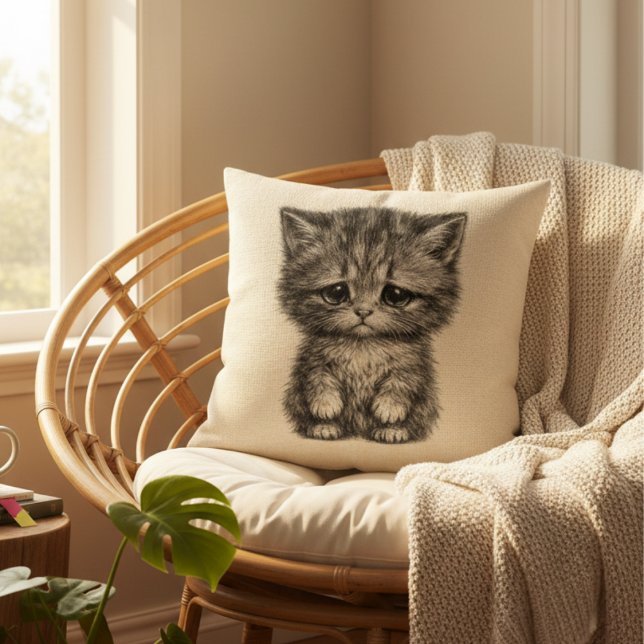 Almohada Decorativa de Gatito Triste Lindo (Subido por el creador)