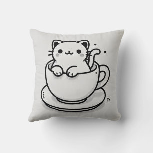 Almohada Decorativa de Gato Adorable en Taza de Té