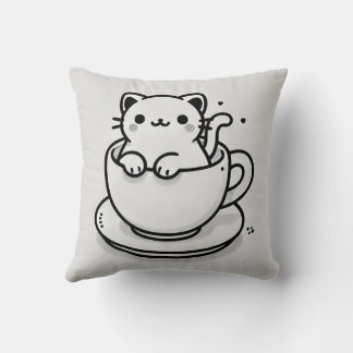Almohada Decorativa de Gato Adorable en Taza de Té