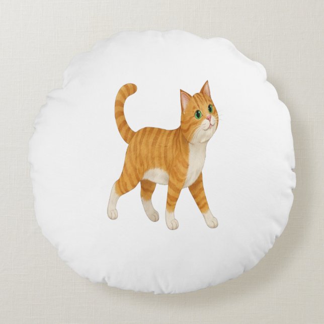 Almohada Decorativa de Gato Naranja Sonriente (Anverso)