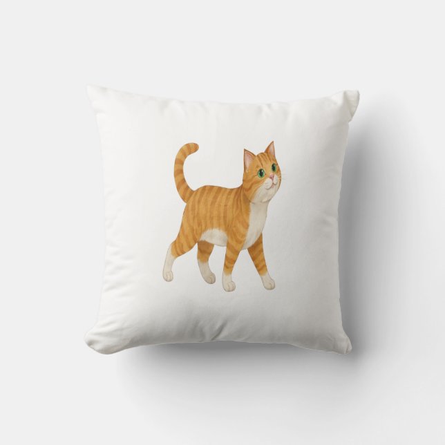 Almohada Decorativa de Gato Naranja Sonriente (Anverso)