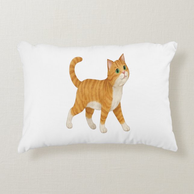 Almohada Decorativa de Gato Naranja Sonriente (Anverso)