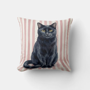 Almohada decorativa de gato negro con acuarela