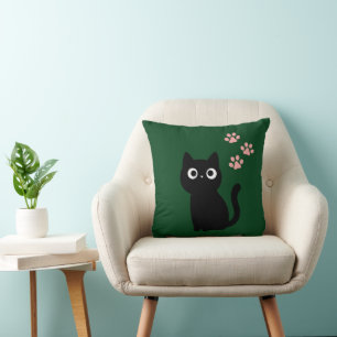 Almohada decorativa de gato negro lindo De color