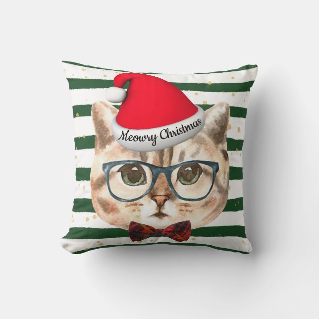 Almohada decorativa de gato para Navidades hipster (Anverso)