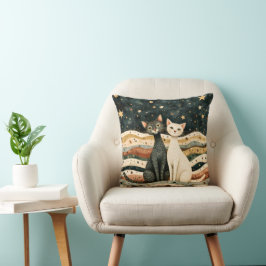 Almohada Decorativa de Gatos en el Cielo Nocturno