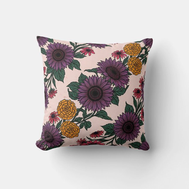 Almohada decorativa de girasoles Ukiyo-E (Anverso)