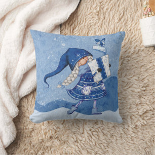 Almohada decorativa de gnomo de Navidad con regalo