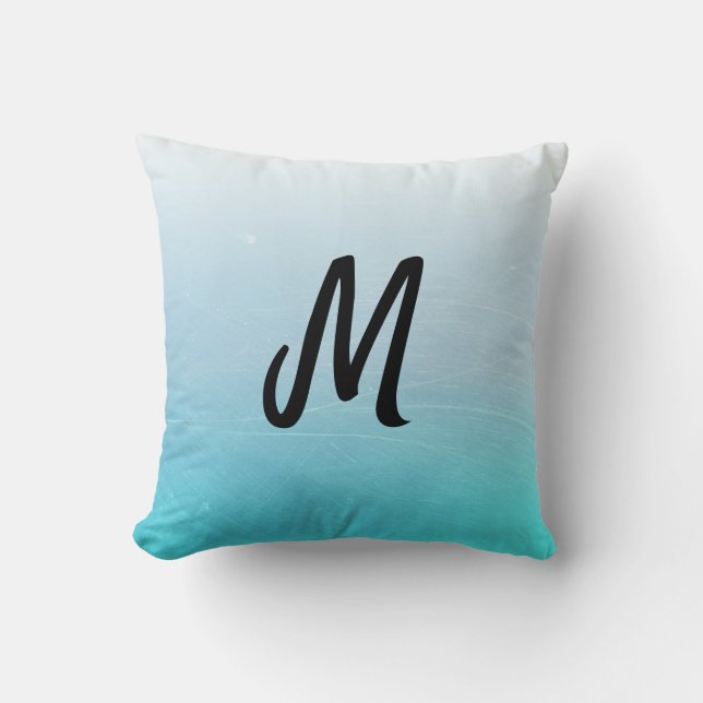 Almohada decorativa de gradiente azul acuatico con (Anverso)