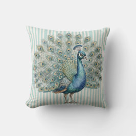 Almohada decorativa de granja de pavo real acuarel