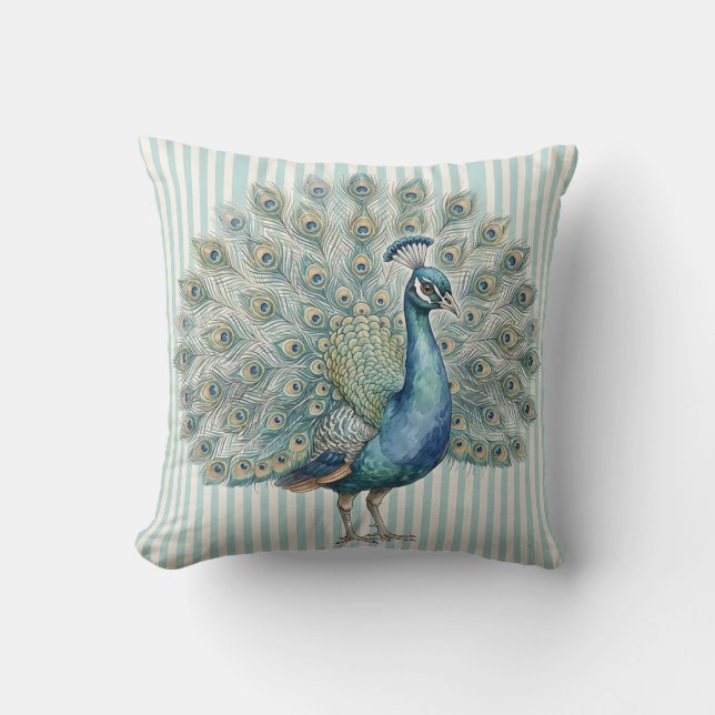 Almohada decorativa de granja de pavo real acuarel (Anverso)