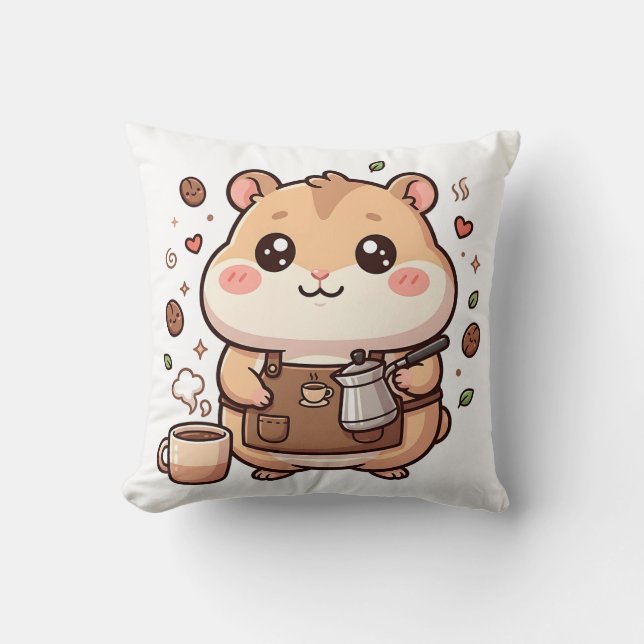Almohada Decorativa de Hamster Barista (Anverso)