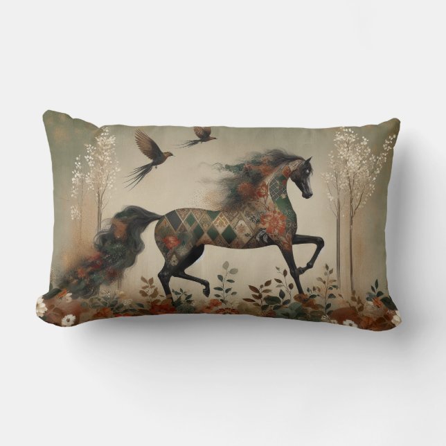 Almohada decorativa de Harlequín floral de caballo (Anverso)