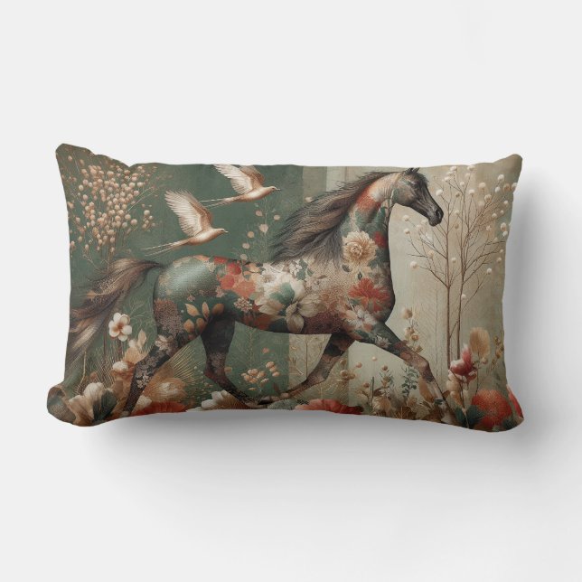 Almohada decorativa de Harlequín floral de caballo (Anverso)