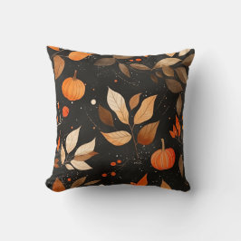Almohada decorativa de hojas y calabazas otoñales