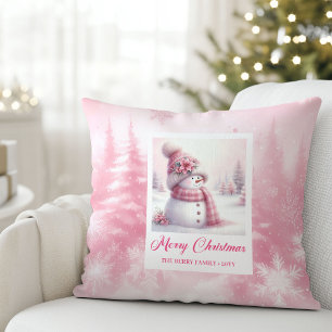 Almohada decorativa de hombre de nieve rosa dulce