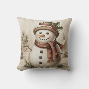 Almohada decorativa de hombre de nieve vintage