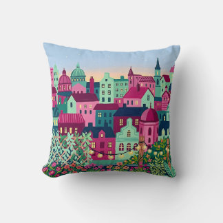 Almohada decorativa de horizonte urbano – Fuchsia