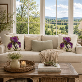 Almohada decorativa de iris púrpura botánico vinta