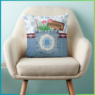 Almohada decorativa de jardín con monograma para p