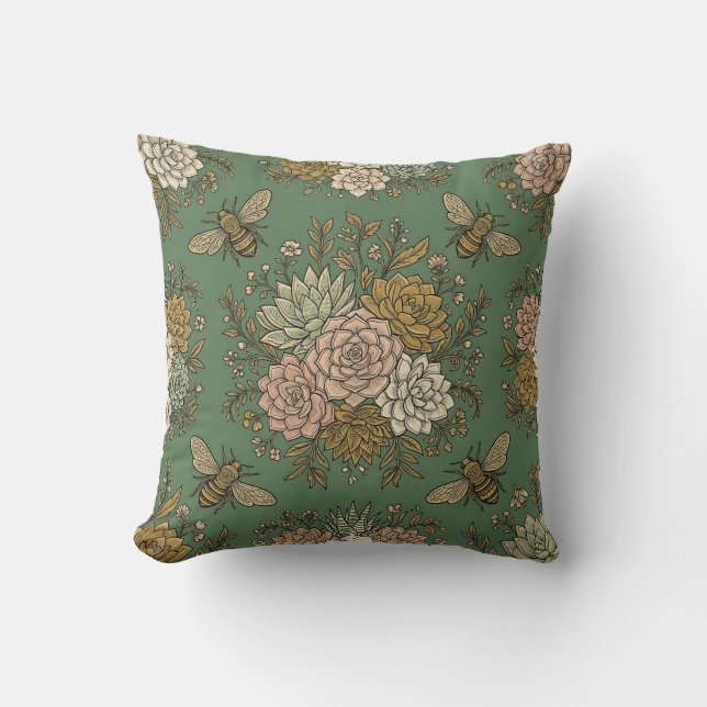 Almohada decorativa de jardín de suculentas con ab (Anverso)