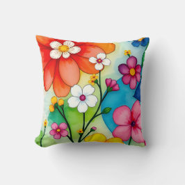 Almohada decorativa de jardín floral con acuarela