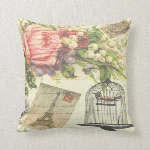 Almohada decorativa de jaula de pájaros francesa v