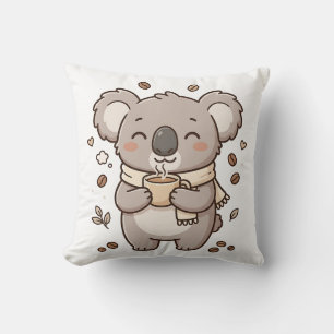 Almohada decorativa de koala lindo bebiendo café