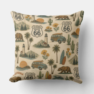 Almohada decorativa de la costa de la ruta 66 vint