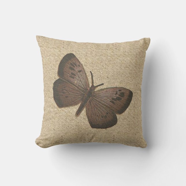 Almohada decorativa de la mariposa marrón rústica (Anverso)
